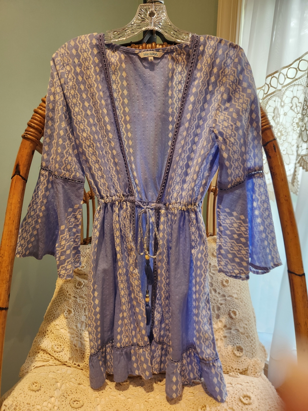 Blue Island Swimsuit Beach Cover Up  Tie-Waist Size S